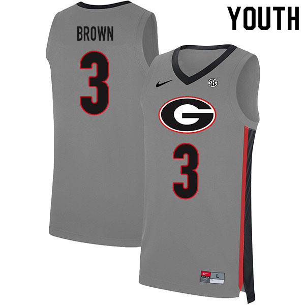 2020 Youth #3 Christian Brown Georgia Bulldogs College Basketball Jerseys Sale-Gray - Click Image to Close